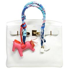 Hermès White Clemence 35cm  Birkin with Twlly and Rodeo Charm