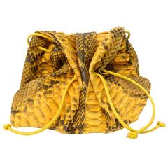 Retro 1980s Carlos Falchi Prime Rose Yellow Python Pouch Cross Body Bag 