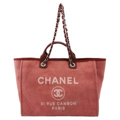 Chanel Deauville Tote 2011 Medium Red Denim Top Handle