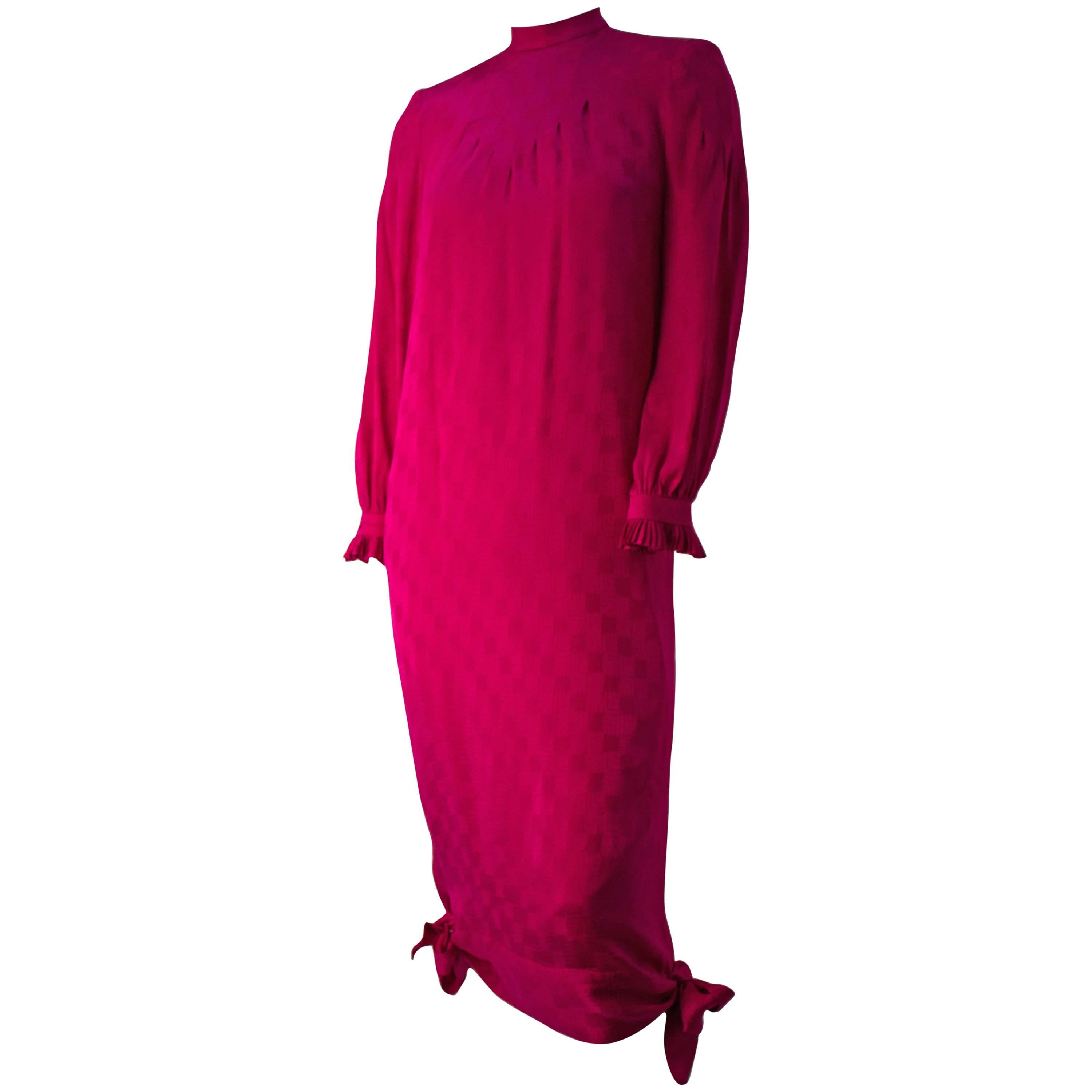 80s Nina Ricci Magenta Silk Jacquard Dress For Sale