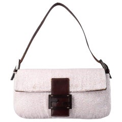 Fendi Baguette Vintage White Glitter Beads Brown Leather