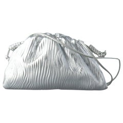 Bottega Veneta Pouch Mini Silver Lambskin Leather Tree Trunk Swirl pattern
