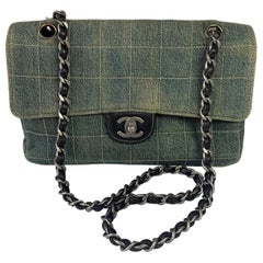 Chanel Ice Cube Chocolate Bar Medium Classic Flap Denim Green