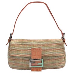 Fendi Baguette Raffia Straw Multicolor Shoulder Bag