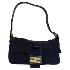 Fendi Baguette Vintage Black Round Beads with Snake Skin Strap