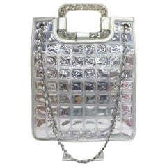 Chanel Silber Eiswürfel-Tasche aus Leder und Vinyl mit Ketten