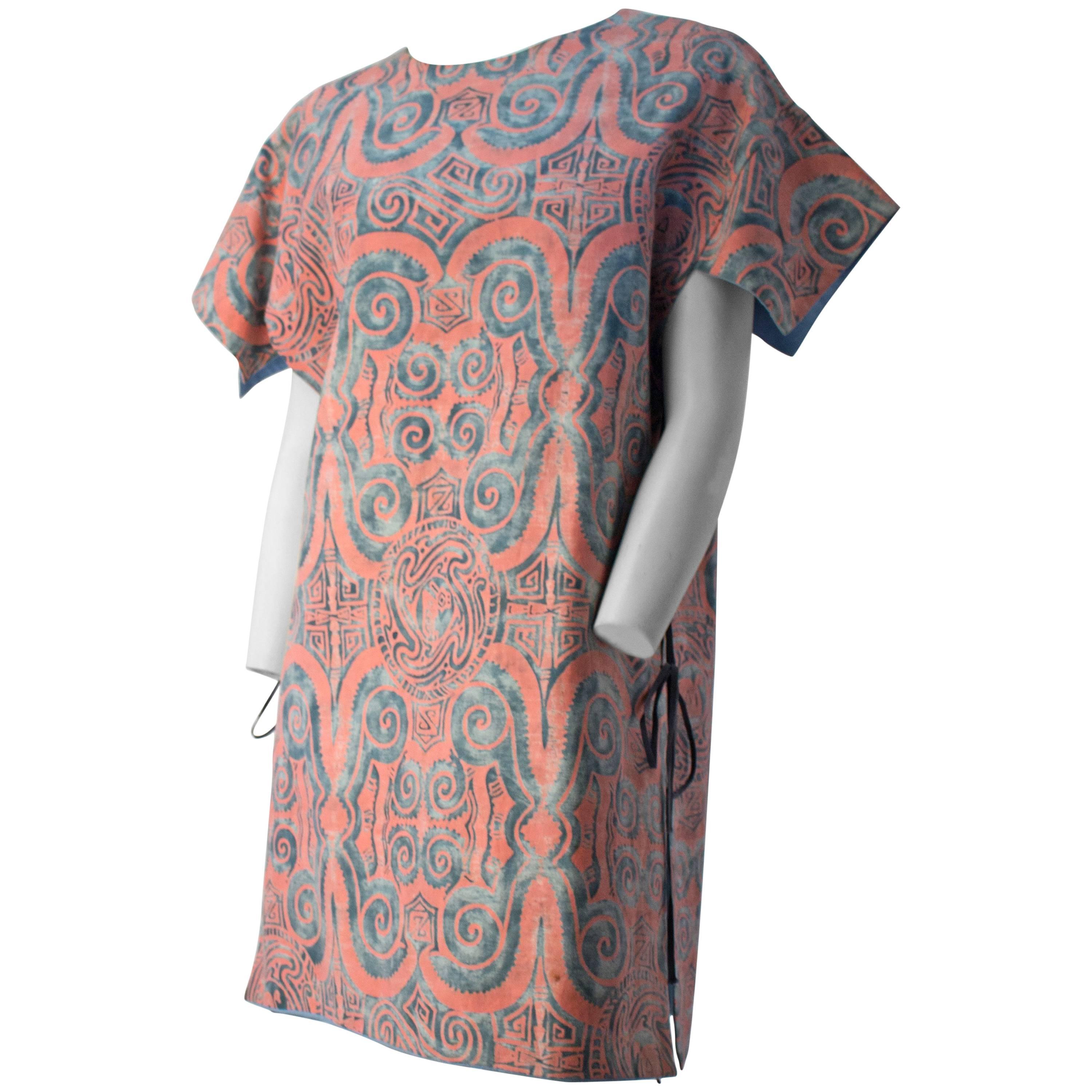 20s Ethnic Printed Cotton Tie Top For Sale