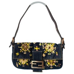 Fendi Baguette Denim con Bordado Floral