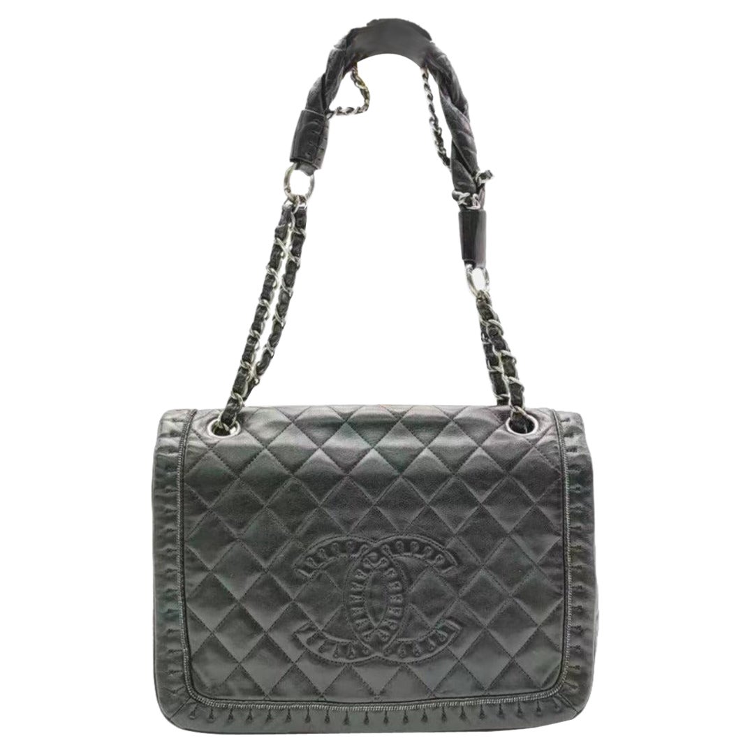 Chanel Istanbul Flap Bag 2011 Medium Leather and Knot Chain Redyed Black For Sale