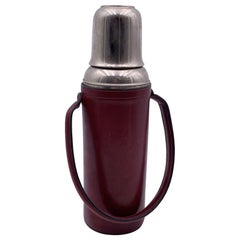 Franzi Vintage Burgundy Leather Silver Metal Thermos Vacuum Flask