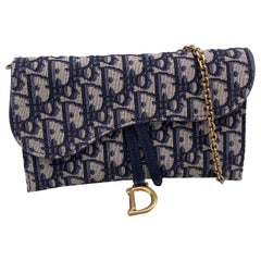Christian Dior Blue Jacquard Oblique Canvas Saddle WOC Small Bag