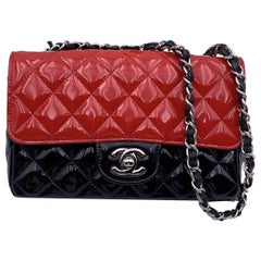 Chanel Red Black Quilted Patent Leather Mini Classic Shoulder Bag
