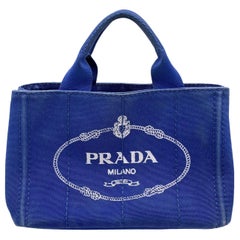 Prada Blue Canvas Canapa Logo Small Tote Bag BN2439