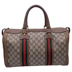 Gucci Vintage Monogram Canvas Leather Web Duffle Boston Bag