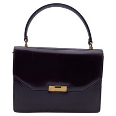 Gucci Vintage Brown Leather Flap Handbag Satchel Gold Closure