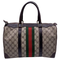 Gucci Vintage Brown Canvas and Leather Monogram Web Boston Bag