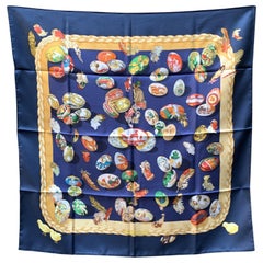 Hermes Paris Blue Silk Scarf Couvee d’Hermes 1994 Caty Latham