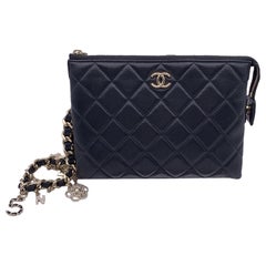 Chanel 2021 Black Quilted Leather Cocp Charms Pouch Clutch Bag