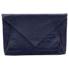 Fendi Vintage Blue Embossed Portfolio Envelope Clutch Bag