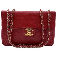 Chanel Vintage Rote gesteppte Jumbo Classic Flap 2.55 Umhängetasche