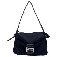 Fendi Black Cloth Front Pocket Baguette Shoulder Bag Handbag