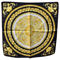 Atelier Versace Vintage Black and Yellow Baroque Print Silk Neck Scarf