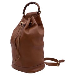 Gucci Vintage Tan Leather Bamboo Bucket One Shoulder Backpack