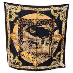 Must de Cartier Paris Vintage Jacquard Jeweled Wildlife Silk Scarf
