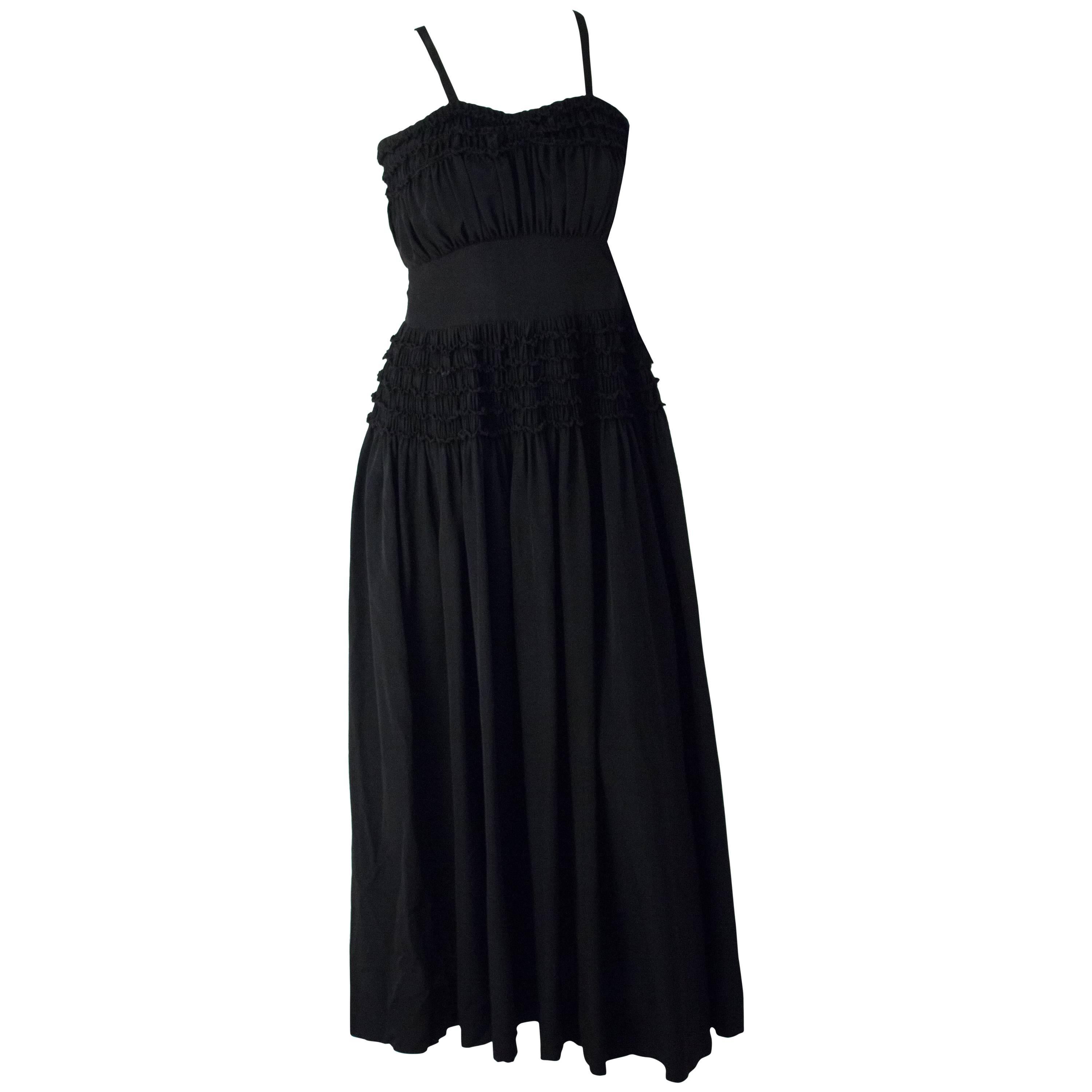 50s Black Ruffle Day Dress For Sale