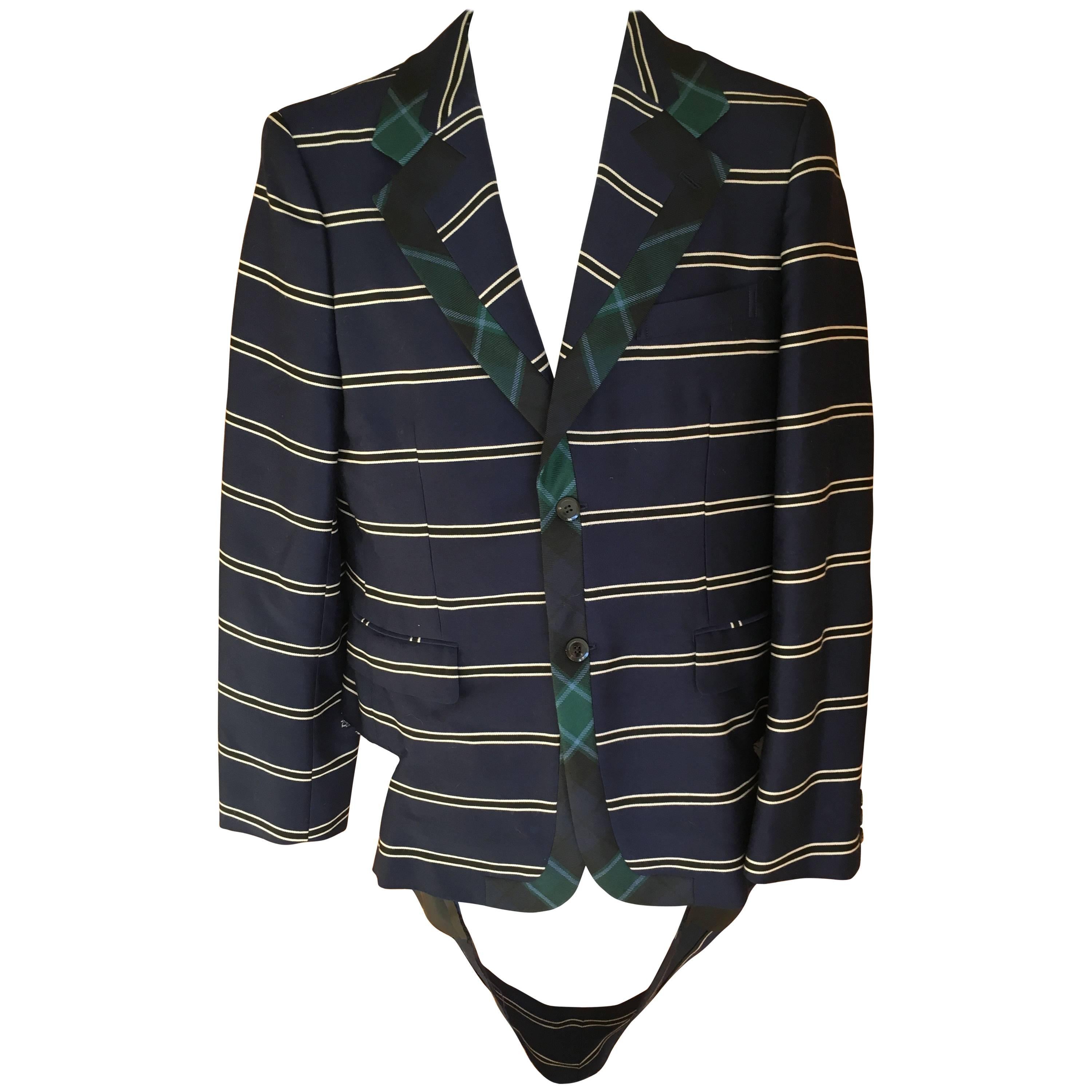 Comme des Garcons Homme Plus Stripe Jacket with Tartan Trim NWT For Sale