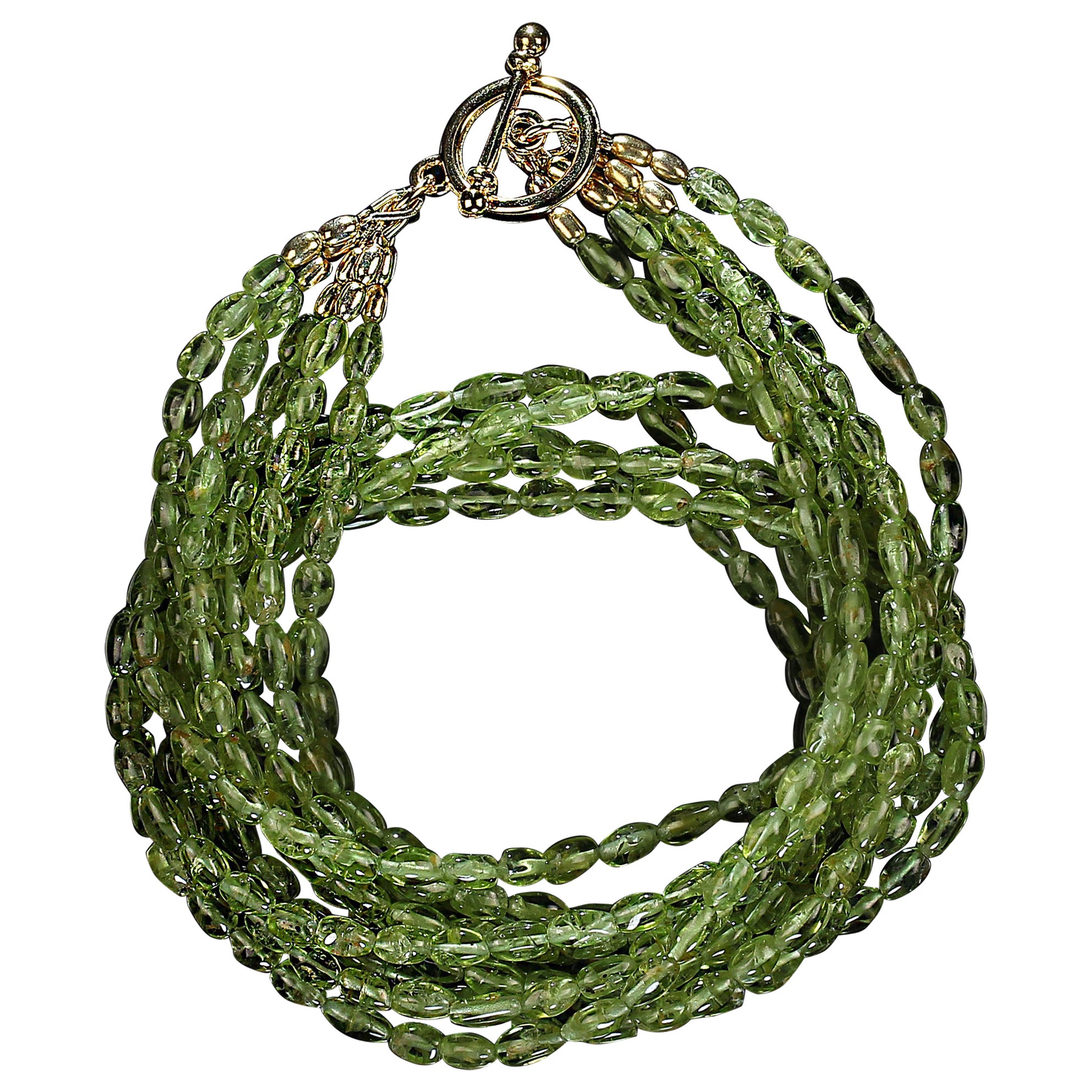 Artisan AJD Elegant 19 Inch 5 Strand Peridot Necklace For Sale