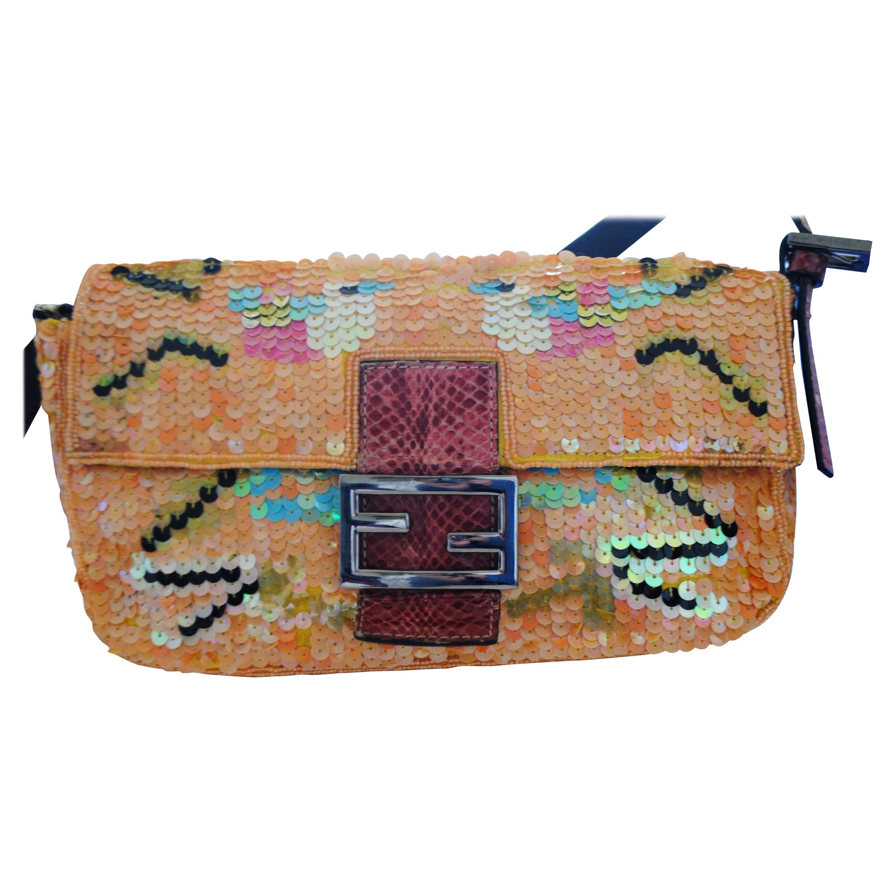 Fendi Multicolour Sequins Baguette Shoulder Bag