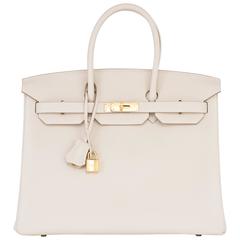 Divine Hermes Craie Chalk Off White 35cm Togo Birkin Gold Hardware