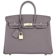 Hermes Etain Baby Birkin 25cm Togo Gold Hardware Satchel Chic 4
