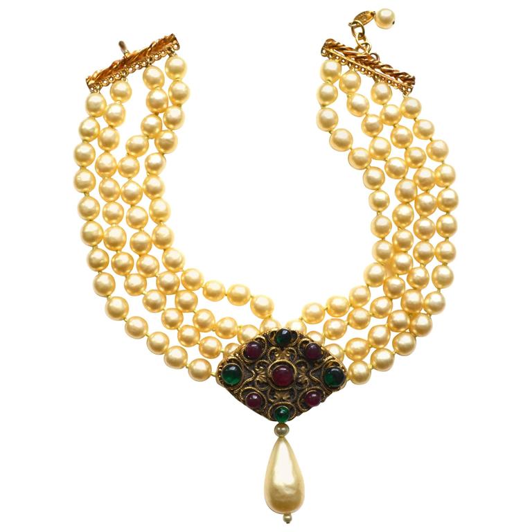 Chanel Yellow Baroque Gripoix Pearl For Sale at 1stDibs