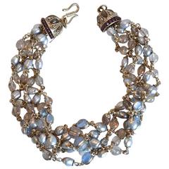 Goossens Paris Blue Pearl and Rock Crystal Crown Necklace 11