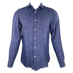 BOGLIOLI Size M Blue Indigo Spread Collar Long Sleeve Shirt