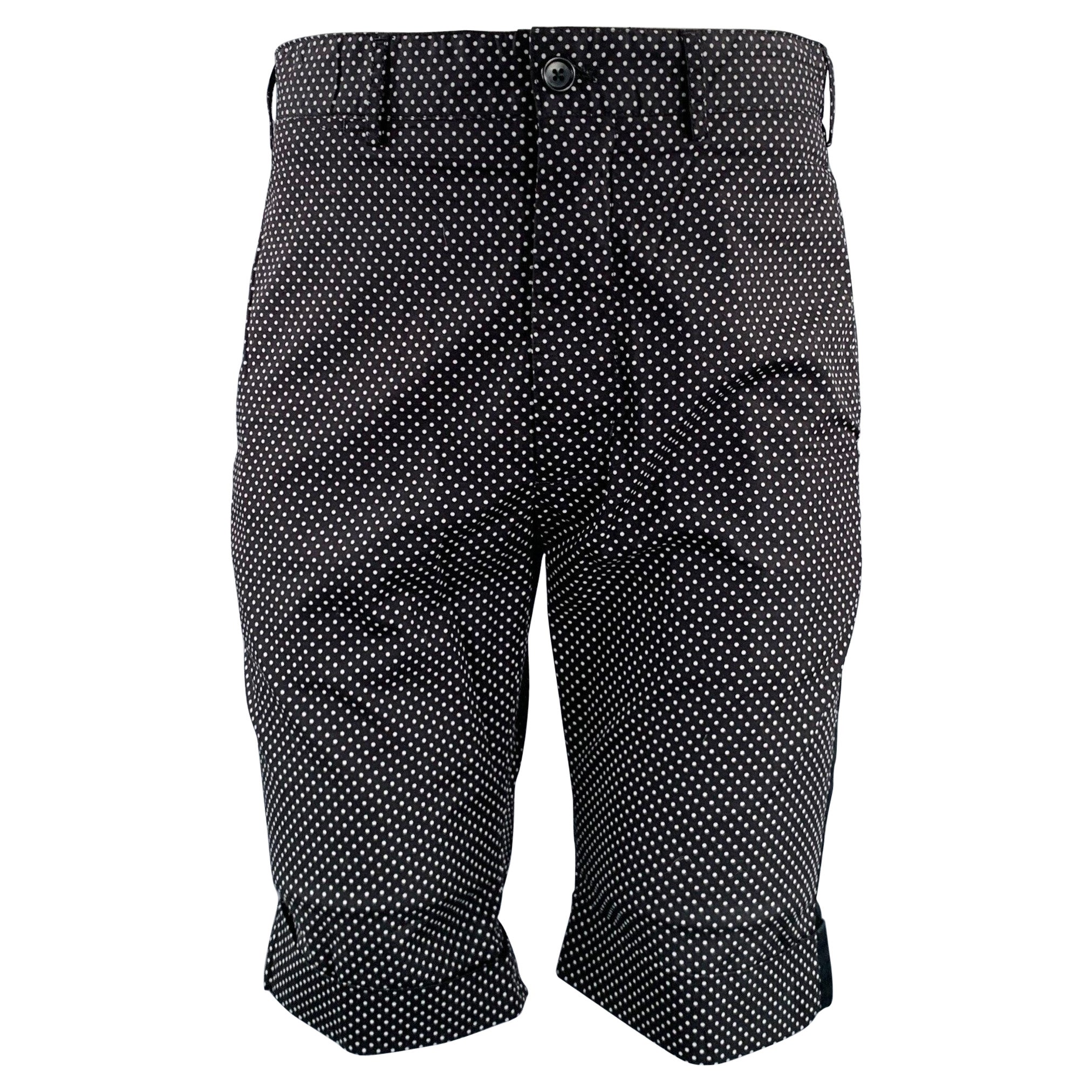 ENGINEERED GARMENTS Size 32 Black White Polka Dot Cotton Zip Fly Shorts For Sale