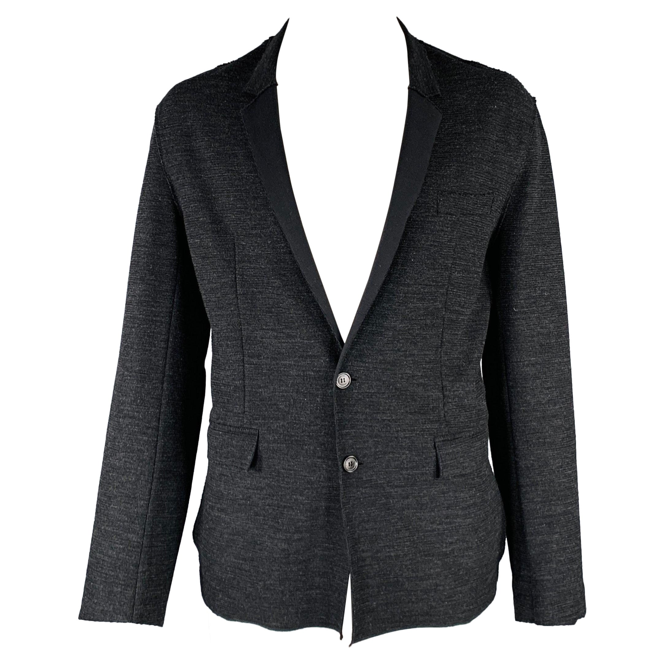 KRIS VAN ASSCHE Size 42 Black Distressed Cotton Blend Sport Coat For Sale