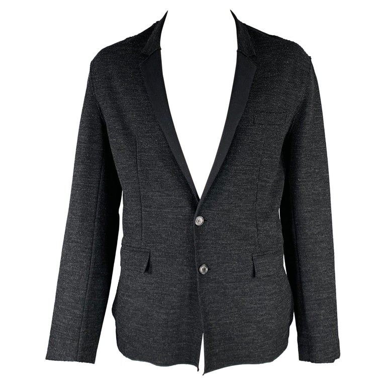 KRIS VAN ASSCHE Size 42 Black Distressed Cotton Blend Sport Coat 