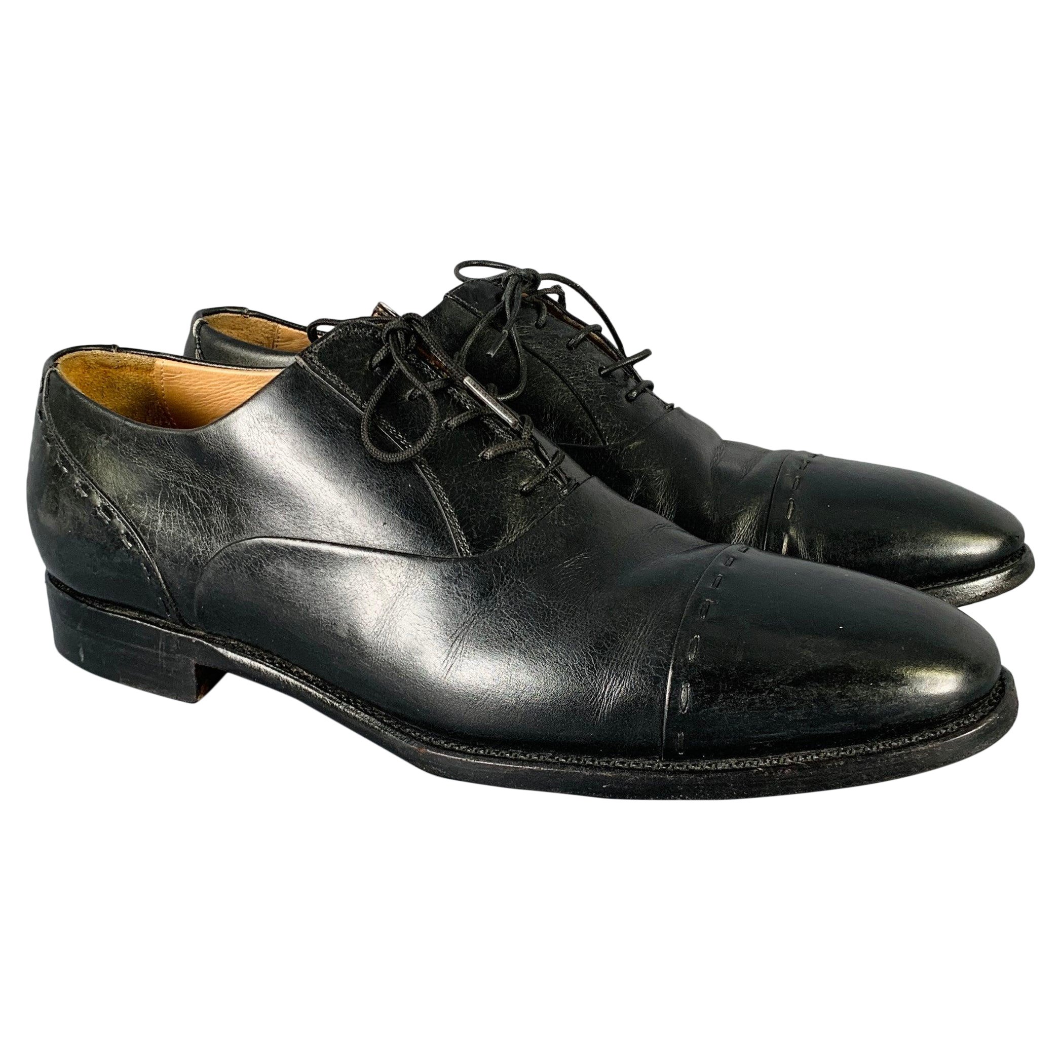 KITON Talla 8.5 Zapatos Oxford con cordones de cuero negro en venta