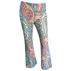 Amazing Carmen Marc Valvo 1990s Fully Beaded Low Rise Paisley Flare Leg Pants