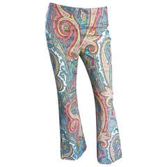Amazing Carmen Marc Valvo 1990s Fully Beaded Low Rise Paisley Flare Leg Pants 12