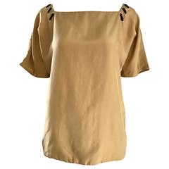 1990s Fendi by Karl Lagerfeld Tan Silk Vintage 90s Boho Tunic Blouse Size 42 8