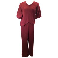 Missoni Red Knit Two Piece Sweater and Pant Set
