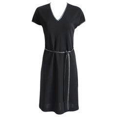 Bonnie Cashin for Sills Dress and Belt Black Wool Jersey Leather Trim Vintage