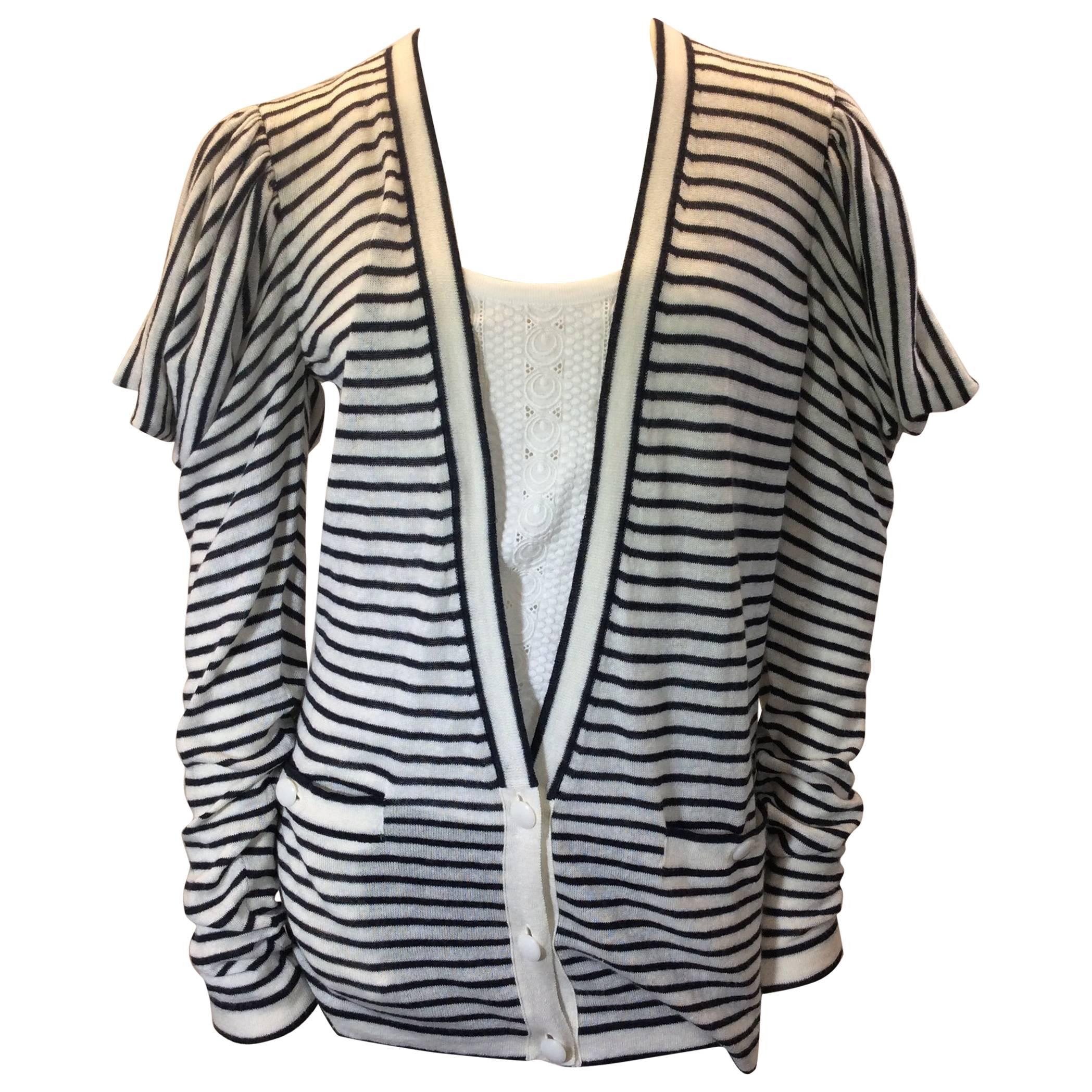 Stella McCartney White and Blue Cashmere Cardigan For Sale