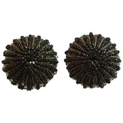 1970s William deLillo Seed bead Hematite and Silvertone Clip on Earrings