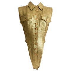 Jean Paul Gaultier metallic gold lurex button up leotard, SS 1989