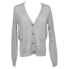 3.1 PHILLIP LIM Cardigan Sweater Knit Grey V-Neck Long Sleeve Silk Cashmere M
